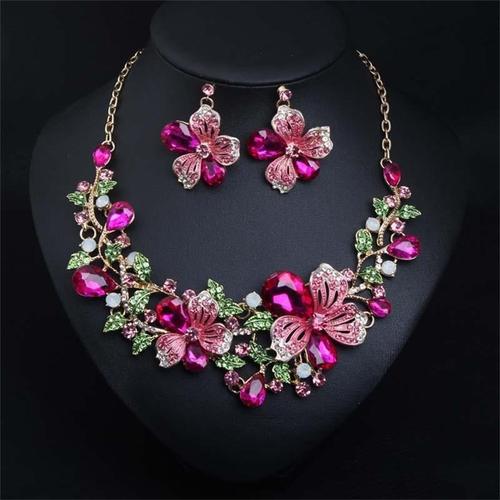 奢華歐美花卉咖喱項鏈耳環 新娘時尚套裝珠寶新風尚